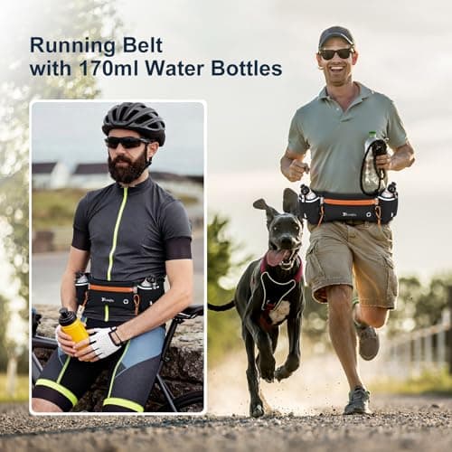 Running Belt with Water Bottles (2 x 175ML), Hydration Belt for Men and Women, Water Bottle Holder Running Pouch Belt, Fanny Pack Fits 7 inches Phones, Waist Pack for Running Hiking Climbing (Orange) — view 4