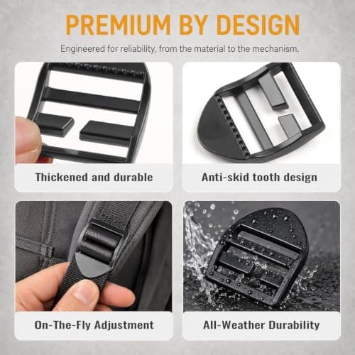 Msjuwek Pack of 4 Black Metal Ladder Lock Buckles, 25mm Inner Diameter Heavy-Duty Webbing Adjuster Clips, Replacement Hardware for Backpacks, Luggage Straps, Seat Belts & DIY Projects — view 6