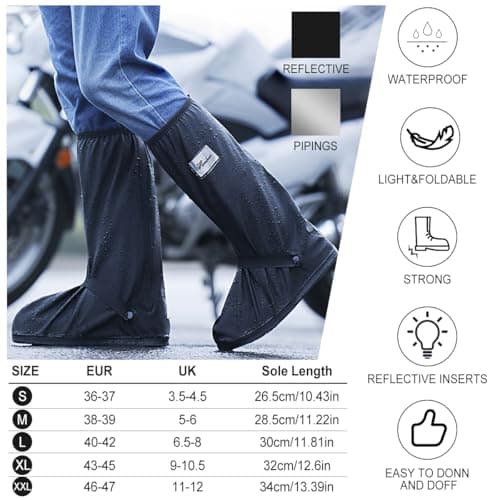 GUDECIUS Overshoes Waterproof Shoe Covers with Reflector PVC Non-Slip Shoe Covers Cycling Shoe Protector Covers for Outdoor Sports Hiking Climbing Camping Travel (2XL,Black) — view 3