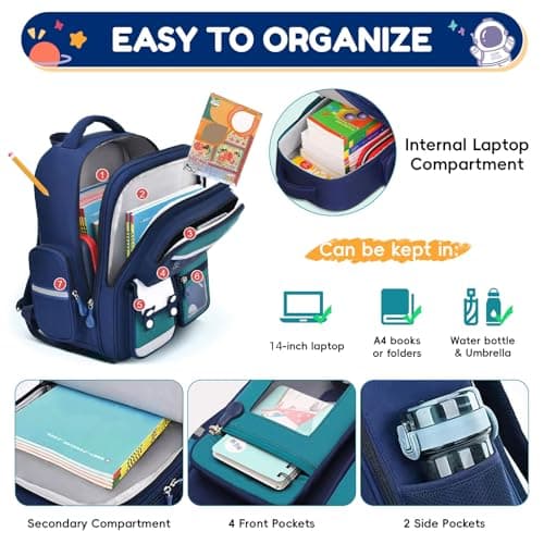 Amythe School Backpack for Boys 8-12 Years, Multi-Compartment, Green — view 4