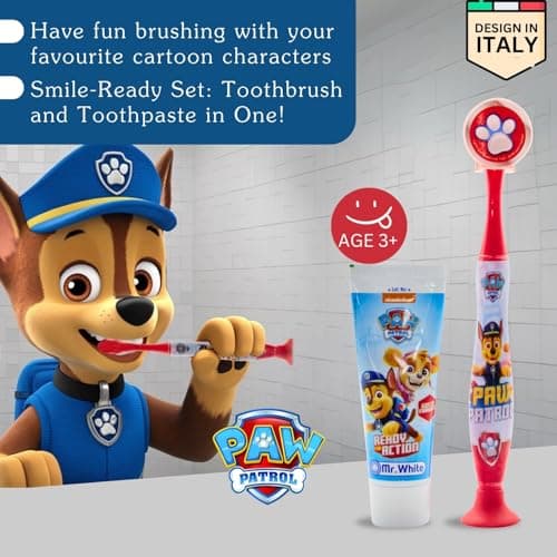 Paw Patrol Kids Toothbrush Travel Set – Includes Strawberry-Flavoured Toothpaste & Soft-Bristle Toothbrush with Suction Cup & Protective Cap | Travel-Friendly Oral Care Kit for Children Ages 3+ — view 2