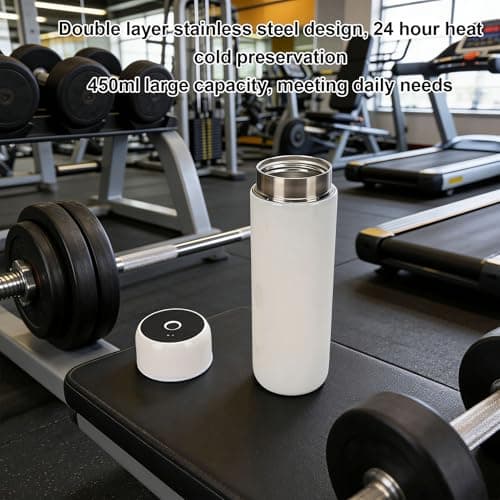 YUEHISY Smart Water Bottle with Fingerprint Lock, Double Layer Stainless Steel Bottle, Stores 10 Fingerprints, for Gym Office, 450ml — view 2