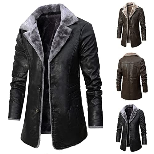 Mens Winter Coat Notched Collar Trench Coats Classic Motorbike Jackets