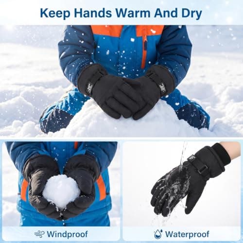 Kids Ski Gloves, Warm Snow Mittens for Boys Girls Cold Weather(6-10 Years) — view 4