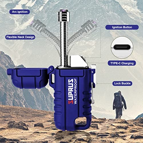 SUPRUS Windproof Waterproof LED Rechargeable USB C Candle Lighter Outdoors Blue — view 3
