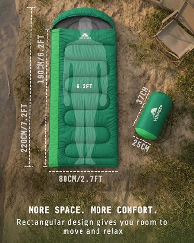 Voyager Sleeping Bag for Adults – Lightweight & Compact, Waterproof, 3-4 Season Warm & Cold Weather, Machine Washable, Ideal for Camping, Hiking & Backpacking, 220x30x80cm — view 3
