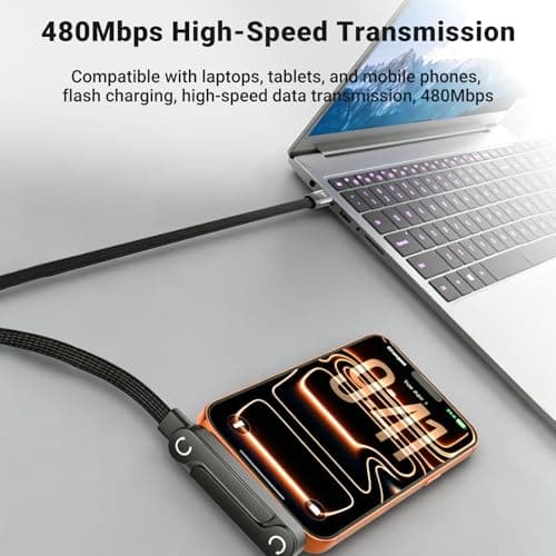 2PCS 2-in-1 Invisible Stand Fast Charging Cable USB C 240W 360° Rotating — view 4