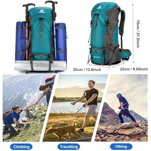 NTUOCAW 70L Hiking Backpack with Rain Cover Large Trekking Backpack for Men Women Waterproof Camping Rucksack Lightweight Backpacking for Outdoor Sports Travel Hiking Cycling Climbing Mountaineering — view 5