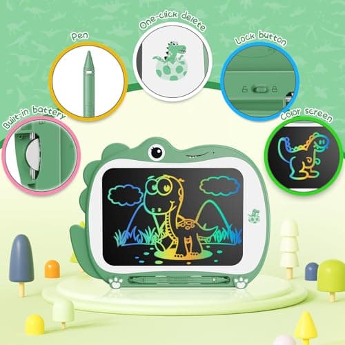 Genialba 8.5 inch Dinosaur LCD Drawing Tablet for Kids Colorful Screen Writing Board Toddler Toys Learning Educational Stocking Fillers Kids Gifts Drawing Pad for 2 3 4 5 6 Year Old Boys Girls(Green) — view 4