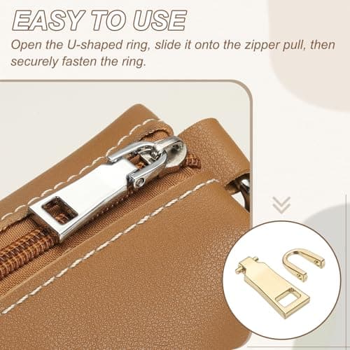 sourcing map 2Pcs Zipper Pull Replacement, Detachable Metal Zipper Handle Mend Fixer Tab Repair for Luggage Suitcase Backpack Jacket Bags Boots Coat Handbags, Gold — view 4