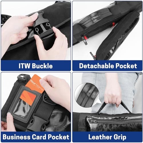 WISEPRO Chefs Knife Roll Bag, Heavy Duty Canvas & Leather Knife Case, Waterproof Knife Case with 10 Slots & 1 Detachable Storage Bag, for Home Kitchen Camping Hiking (Black) — view 2