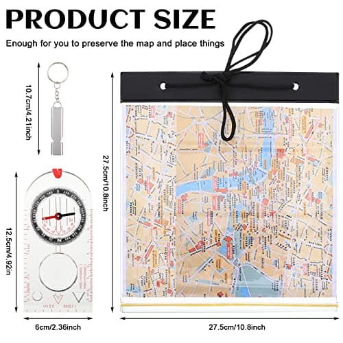 Orientation Compass, Waterproof Map Case with Emergency Whistle, Navigation Compass and Transparent Map Cover Waterproof Map Holder with Lanyard for Explorer Expedition Camping, Hiking, Survival — view 5