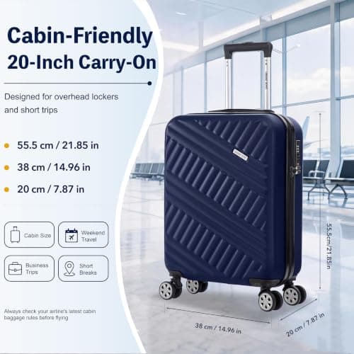 Luggage Depot Hand Luggage, 55x38x20cm Carry On with TSA Lock, Navy Blue — view 2