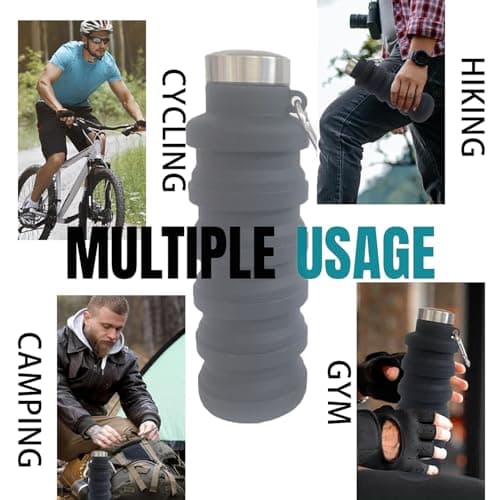 BRITECO Collapsible Water Bottle | BPA-Free, Foldable 500ml Silicone Water Bottle | Perfect for Travel, Hiking, Gym, and Outdoor Activities | Lightweight, Reusable, and Leak-Proof Design — view 6
