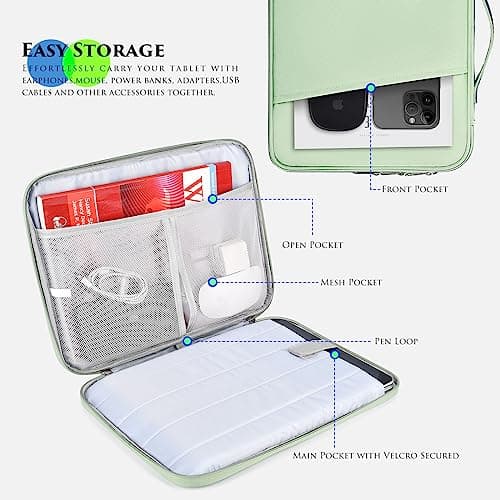 9-11 Inch Tablet Sleeve Case for 2023 Amazon Fire Max 11 Inch/Fire HD 10 Plus & Fire HD 10 Plus Kids Pro 10.1", 11-Inch iPad Pro M4 / Air 11 M3 M2 2025 2024/iPad 11th Tablet Carrying Bag(Green) — view 3