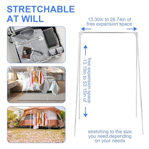 YHNDECO Portable Clothes Drying Rack Folding, 13-28inch Portable Travel Garment Rack Folding Clothes Rail, Clothes Rack for Home Laundry Camping Travel Outdoor, White — view 3