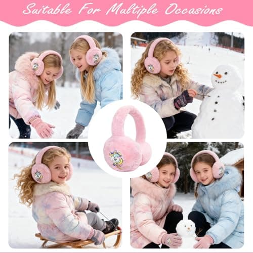 IHCEMIH Ear Muffs Women Girls Earmuffs Fluffy Plush Foldable Unicorn Earmuff Winter Accessories Soft Ear Warmers Running Skiing Ears Covers Protectors from Wind Cold Outdoor Gift for Childrens Pink — view 6