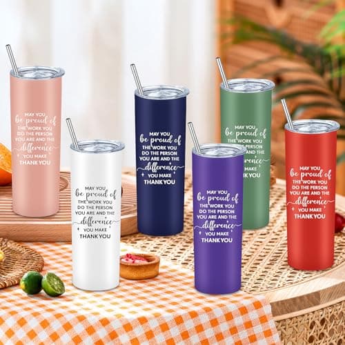 Xaztr 12 Pack Stainless Steel Tumbler Bulk, 600ml Insulated Vacuum Travel Coffee Mug Double Walled Tumbler with Lid and Straw for Cold Hot Drinks, Inspirational Christmas Thank You Gifts — view 4