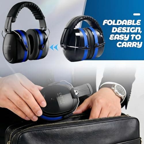 SNR 34dB Ear Defenders, Adjustable Lightweight Hearing Protection Earmuffs, Noise Reduction Noise Cancelling Headphones for Adults Kids Autism Shooting Construction Mowing Machinery Work DIY, Blue — view 5