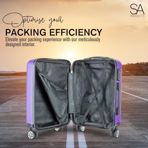 SA Products Cabin Suitcase | 34L Carry On Suitcase, Cabin Bag 55x40x20 with Combination Lock | Hard Shell Suitcase with 4 Wheels Cabin Luggage, Cabin Bags 55 x 40 x 20 Approved (Purple) — view 6