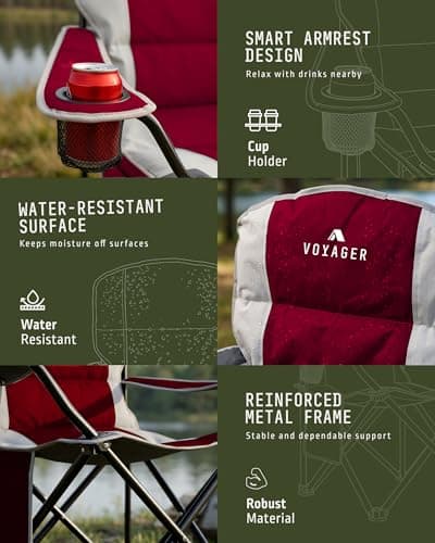 VOYAGER 2 Pack Outdoor Camping Chair Set,120kg Capacity, 3.3kg Per Chair, Waterproof Folding Chairs with Cup Holder & Side Pockets, Portable Chairs for Garden, Fishing, Picnic Camping & Travel Comfort — view 6