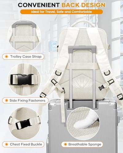 HPLQQ Vacuum Backpack Travel Bag with Pump, Travel Backpack Underseat Cabin Size Rucksack for Easyjet, Carry On Hand Luggage Casual Daypack School Bag 15.6 Inch School Laptop Backpack,O-Off-white — view 6