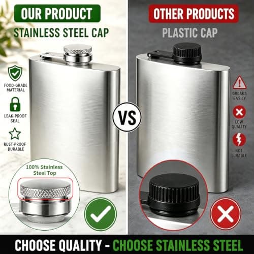 Stainless Steel Hip Flask 8oz Silver, Metal Flask for Whiskey Liquor, Small Pocket Flask with Funnel Cup, Mini Flask for Men Women Travel Camping Gifts 2 Pack — view 6