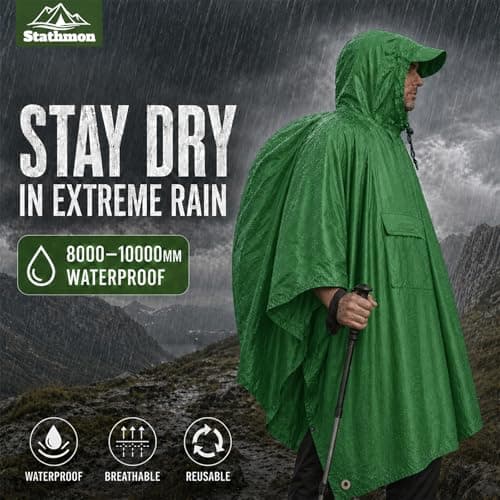 Stathmon 2 Pack Poncho Waterproof Adult - PU8000mm Reusable Rain Poncho — view 2