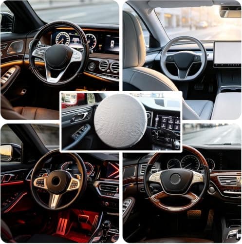 Car Steering Wheel Sunshade - Heat Resistant Steering Wheel Cover | Protective Sun Shade Automotive Accessories for Vehicle Travel Hot Weather Truck Outdoor Parking (2PC) — view 5