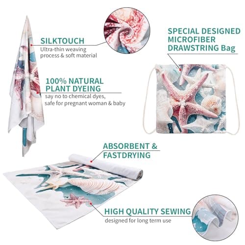 Poeruse Microfibre Beach Towel, 140 x 70 cm Large Microfibre Beach Towels for Adults, 2 in 1 Beach Towel Drawstring Bag Fast Dry Sand Free, for Beach, Pool, Camping, Yoga & Outdoor (C) — view 2