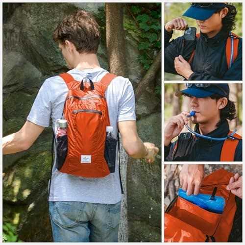 Naturehike Packable Backpack - Ultra Lightweight Foldable Daypack, PU2000mm Waterproof 30D Nylon Compact Hiking Rucksack for Travel Camping Outdoor（Orange 25L — view 5
