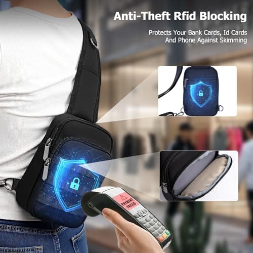 ARVOK Small Sling Bag Cross Body Chest Bag Shoulder Bag for Men Women,Water Resistant Anti Theft,RFID Blocking Mini Backpack Sling Bags for Travel Work Sport Runner Workout Hiking — view 5