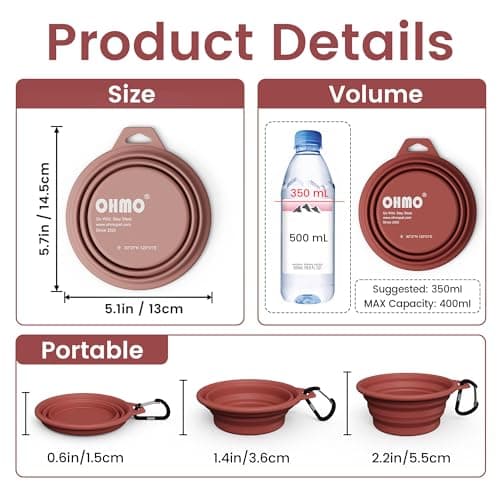 OHMO Collapsible Dog Bowl with Steel Ring, 400ml, 2pcs, Coral&Brick Red — view 2