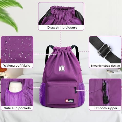 Tesmien Drawstring Bags,Waterproof Swimming Bags,Sports Backpacks-Purple — view 2