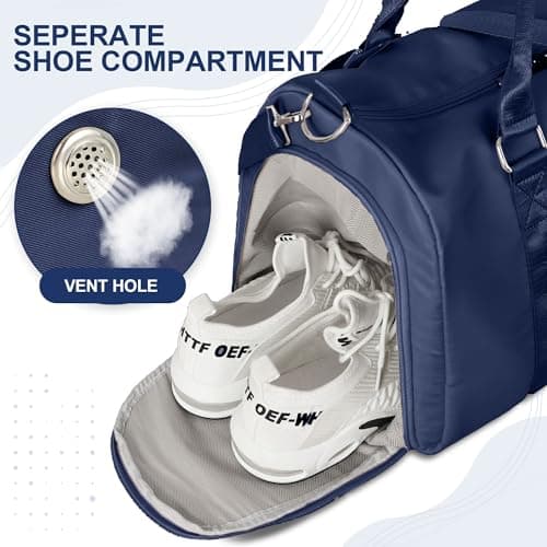 FIORETTO Womens Gym Sports Bag Travel Bag with Shoes Compartment & Wet Pocket, Weekend Overnight Duffle Hospital Bag Carry On Holdall for Travel Swimming Navy Blue — view 5