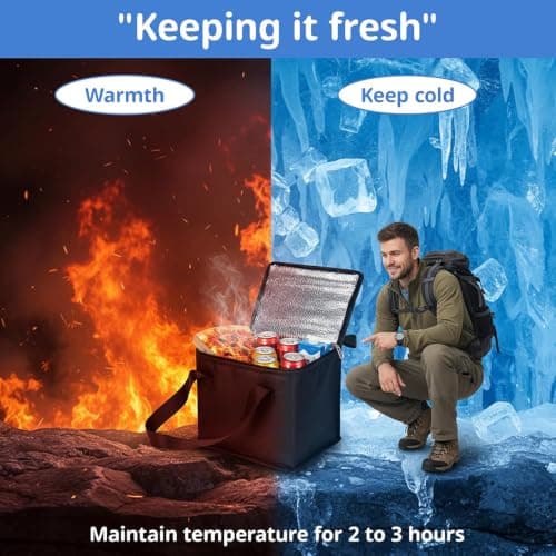 Black Cooler Bag,Ice Box for Food Travel,Insulated Reusable Grocery Bags, Heavy Duty Thermal Tote, Portable Leak Proof Travel Cool Bag for Office Meals,Camping Fishing with Zippered Top (Large) — view 4