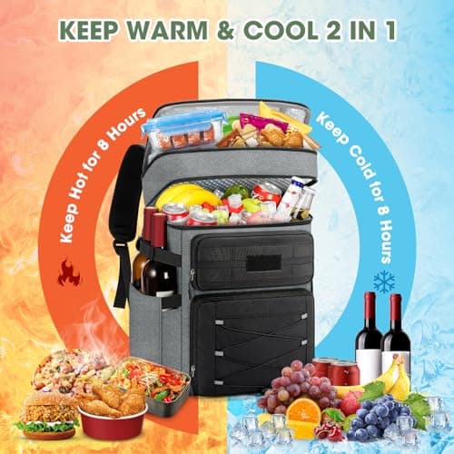 RAINSMORE Cooler Backpack 30L Insulated Cool Bag Rucksack Leakproof Large Capacity Dual Zone Thermal Picnic Backpack Waterproof for Outdoor BBQ Grey — view 2