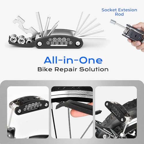 All-in-One Bike Tool Kit & Puncture Repair Kit | Bike Repair Kit with 3 Tyre Levers | for Road, Mountain Bike & BMX | Essential Bike Accessories for Men & Women — view 3