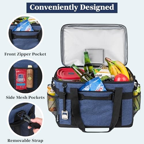 OPUX Soft Cooler Bag, Insulated Collapsible Soft Sided Portable Cooler, 48 Cans Beach Camping Leakproof Cooler with Shoulder Strap, Ice Chest for Travel Road Trip Picnic, Navy Blue — view 3