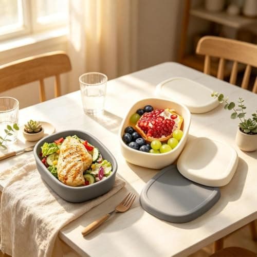 Silicone Collapsible Lunch Box Set,3 Sizes with Portion Control Mark(White) — view 3