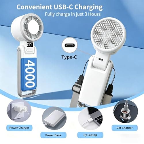 Curloni Portable Handheld Turbo Fan with Ice Cooling, 4000mAh Hand Fan Rechargeable, 5 Speeds Turbo Personal Fan with LED Display, Mini Fan for Travel, Makeup, Outdoor — view 6