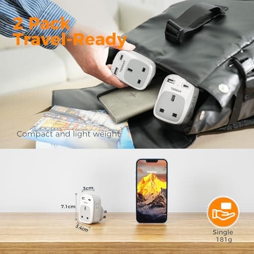 TESSAN UK to Australia Plug Adapter, Type I AU NZ Travel Adapter with USB C — view 5
