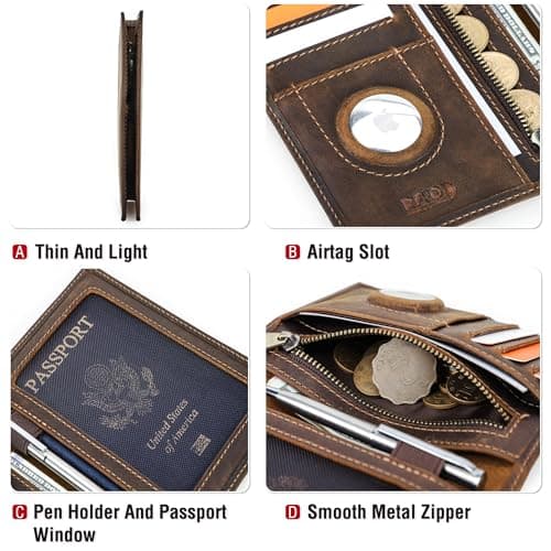 CataPurus Top Grain Leather Single Travel Passport Wallet Embossing Badge for Unisex, Folio Design for Passport & Multi Cards, RFID Blocking for Passport/Cards/Checks/Bills/AirTag, Coffee Default, GB — view 6