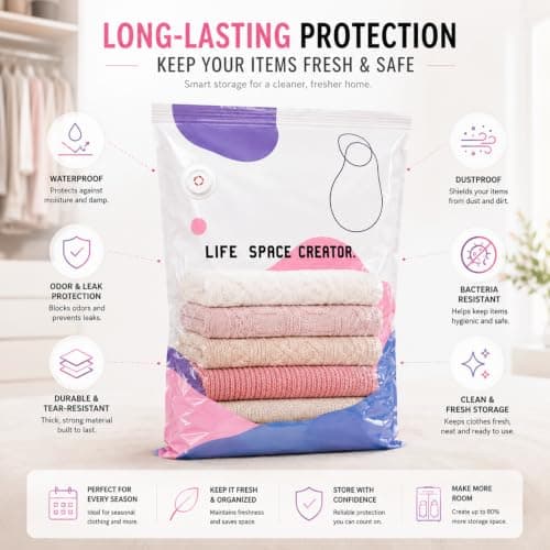 MARKIVO No-Pump Vacuum Storage Bags, Medium 2 Pack, Heavy Duty 7-Strand Nylon Space Saver Bags, Press & No Pump Needed Space Saver Bags for Duvets, Thickened PA+PE Reusable Vacuum — view 2