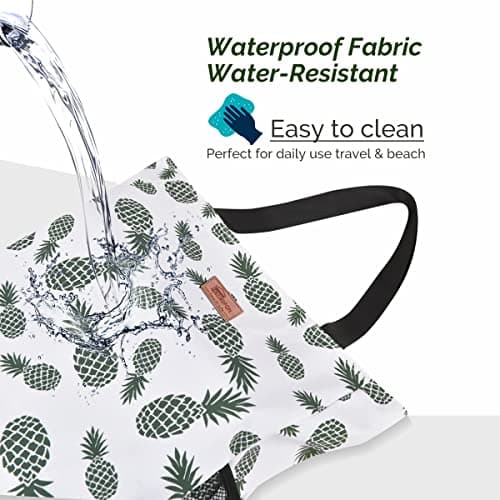 HOMESPON Large Waterproof Beach Tote Bag with Zip and Pockets for Women (Pineapple) — view 3
