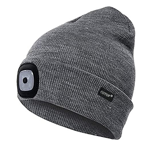 COTOP Unisex LED Headlamp Beanie Cap Men's Women Gift Winter Warm Beanie Hat Hands Free Lighted Beanie Cap for Dog Walking Night, Running, Camping,Hiking Black