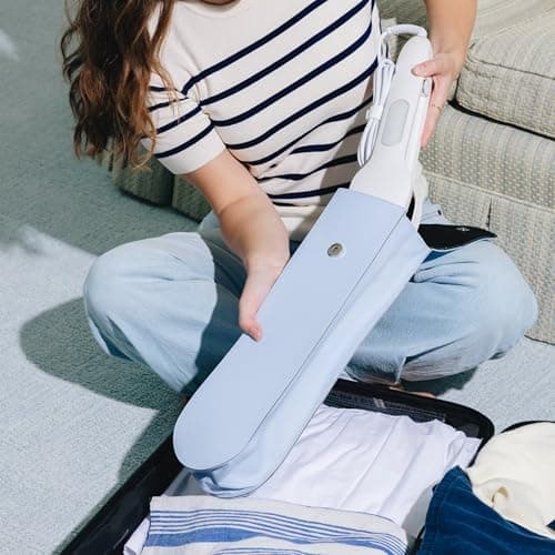 NORI Press Iron Steamer Travel Case, Heat Protectant Lining, Vegan Leather Storage Case for Mini Iron, Magnetic Snap Closure, 16.5 x 3.75 x 2.5 in - Blue — view 3