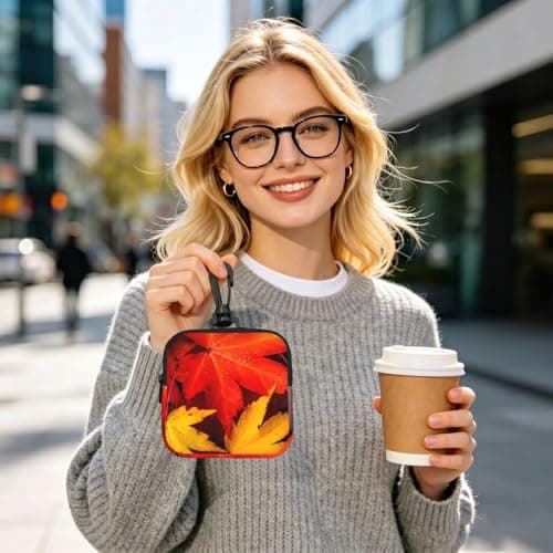 Mini Pouch with Carabiner, Neoprene Travel Makeup Bag with Zipper Tool Storage Pouch Autumn Leaves Maple Coin Purse Portable Earbud Case Waterproof Card Holder Wallet for Women Men — view 6