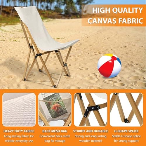 Crystals Folding Butterfly Chair, Beech Wood & Canvas, Beige, Outdoor, Garden, Patio, Foldable, Rustic, Recliner, 150Kg Capacity — view 3