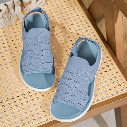 Women's Breathable Mesh Platform Sandals Elastic Stretch Upper Soft Sole Lightweight Peep Toe Comfort Shoes Casual Outdoor Footwear for Summer Holidays, 03-Sky Blue, 6 — view 3